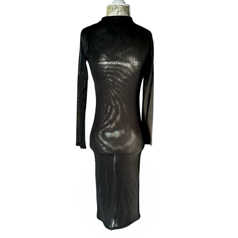 Naked Wardrobe Sheer Stretch Sexy Black Long Sleeve Dress Midi Size Medium Hot